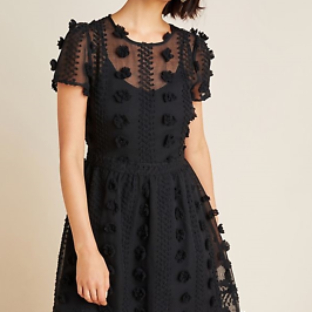 Anthropologie Sunday in Brooklyn Bonita sheer swiss dot Textured Midi Dress 8 Pt - Picture 7 of 11